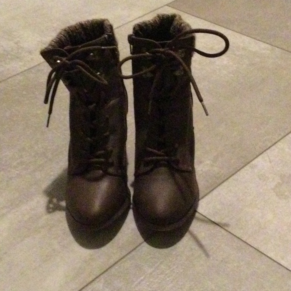 Brown Lace-Up Heeled Ankle Boots